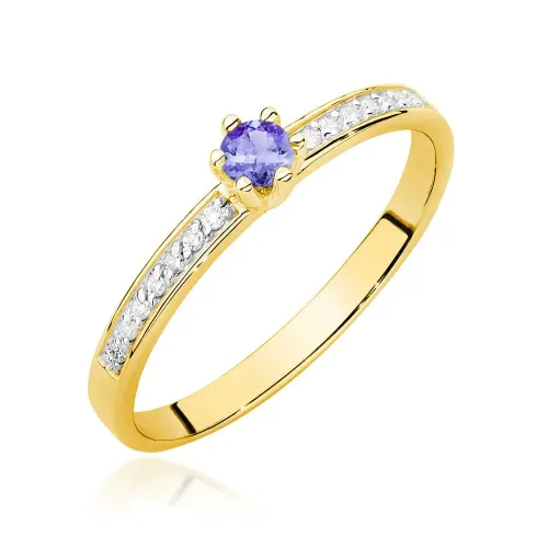 Złoty pierścionek z tanzanitem 0,15ct i brylantami 0,07ct W0459