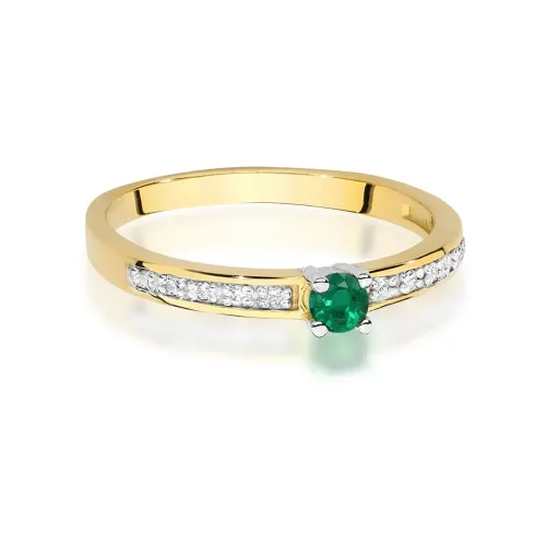 Złoty pierścionek z szmaragdem 0,15ct i brylantami 0,05ct W0288