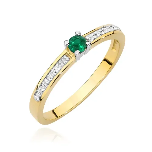Złoty pierścionek z szmaragdem 0,15ct i brylantami 0,05ct W0288