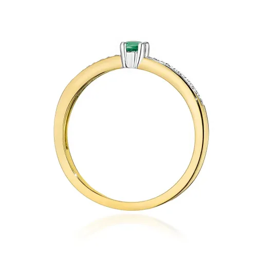 Złoty pierścionek z szmaragdem 0,15ct i brylantami 0,05ct W0288