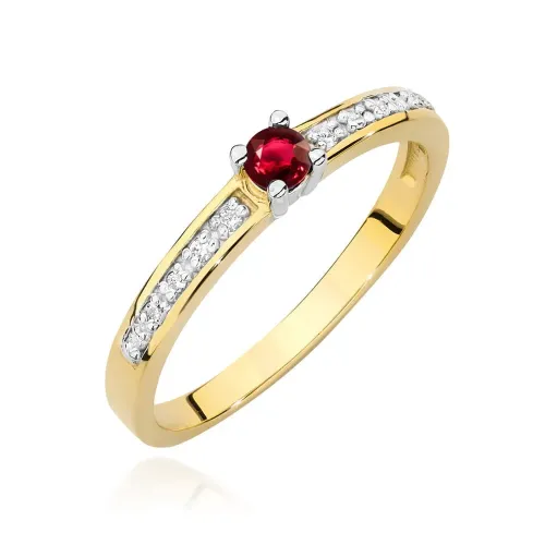 Złoty pierścionek z rubinem 0,15ct i brylantami 0,05ct W0288