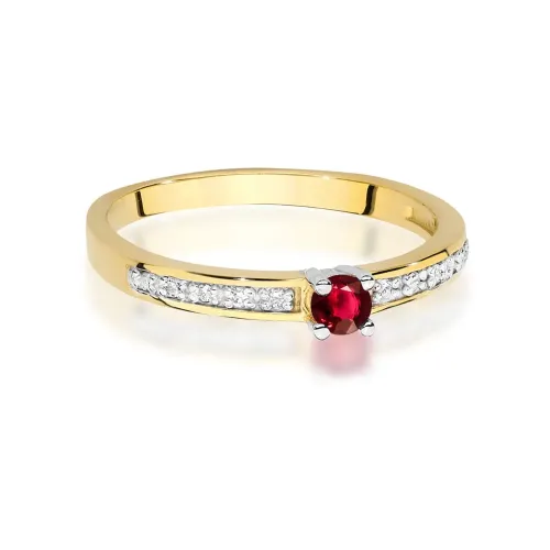 Złoty pierścionek z rubinem 0,15ct i brylantami 0,05ct W0288