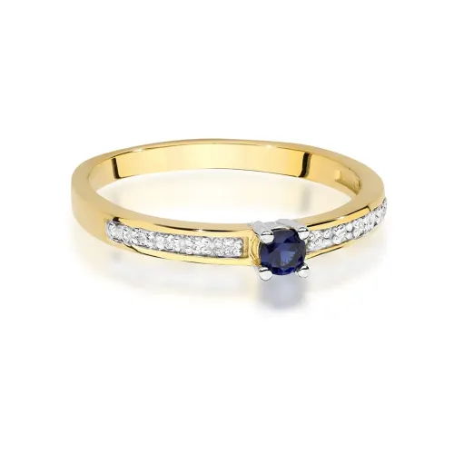 Złoty pierścionek z szafirem 0,15ct i brylantami 0,05ct W0288