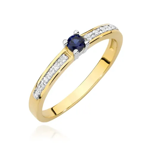 Złoty pierścionek z szafirem 0,15ct i brylantami 0,05ct W0288
