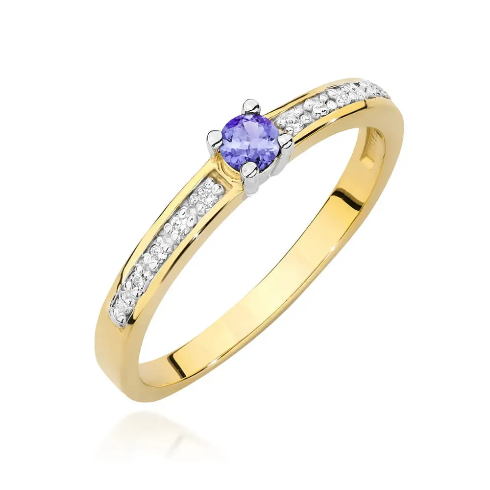 Złoty pierścionek z tanzanitem 0,15ct i brylantami 0,05ct W0288