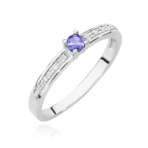 Złoty pierścionek z tanzanitem 0,15ct i brylantami 0,05ct W0288