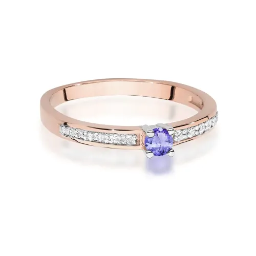 Złoty pierścionek z tanzanitem 0,15ct i brylantami 0,05ct W0288