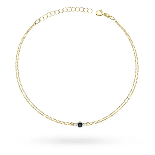 Złota bransoletka z czarnym diamentem 0,12ct i brylantami  0,029ct B0003