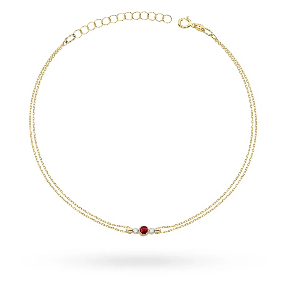 Złota bransoletka z rubinem 0,15ct i brylantami 0,029ct B0005