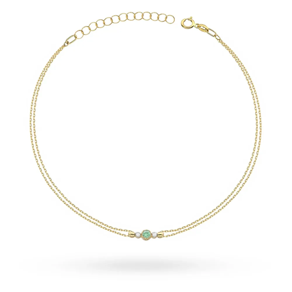 Złota bransoletka ze szmaragdem 0,15ct i brylantami 0,029ct B0005