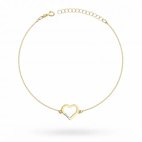Złota bransoletka celebrytka serce z brylantami 0,015 ct B0008