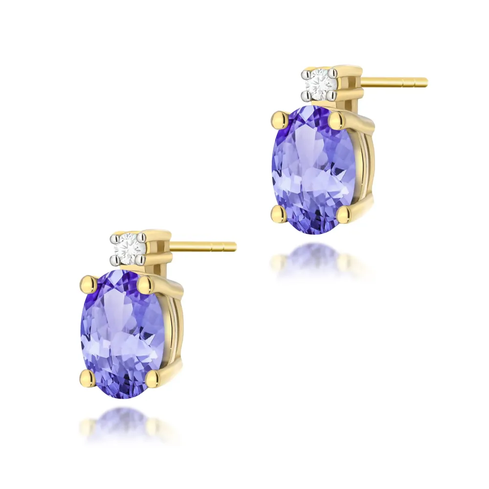 Złote kolczyki z tanzanitem 0,80ct i brylantami 0,029ct K0001
