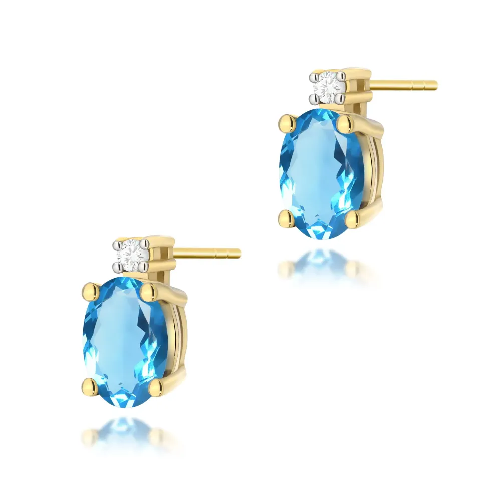 Złote kolczyki z topazem 1,00ct i brylantami 0,029ct K0001