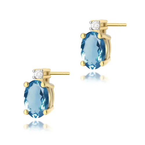 Złote kolczyki z topazem london blue 1,00ct i brylantami 0,029ct K0001