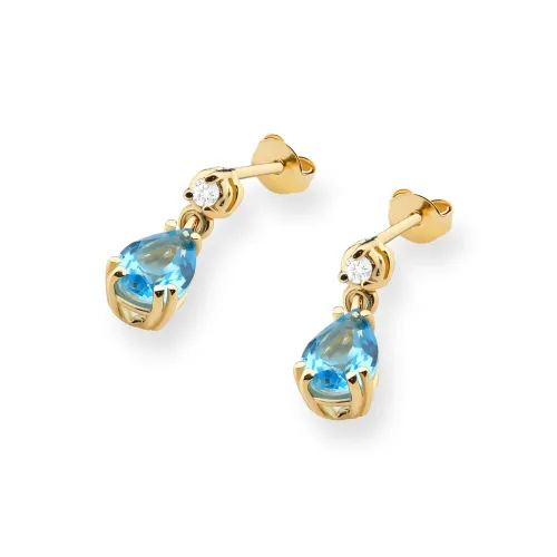 Złote kolczyki z topazem 1,8ct i brylantami 0,04ct K0006