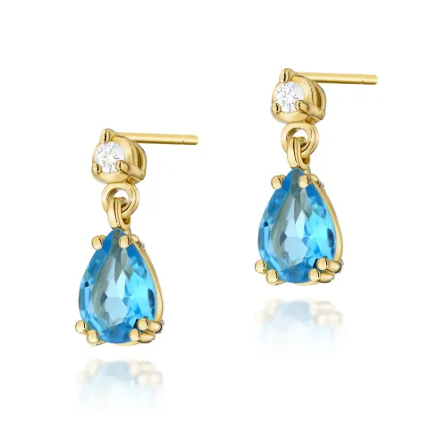 Złote kolczyki z topazem 1,8ct i brylantami 0,04ct K0006