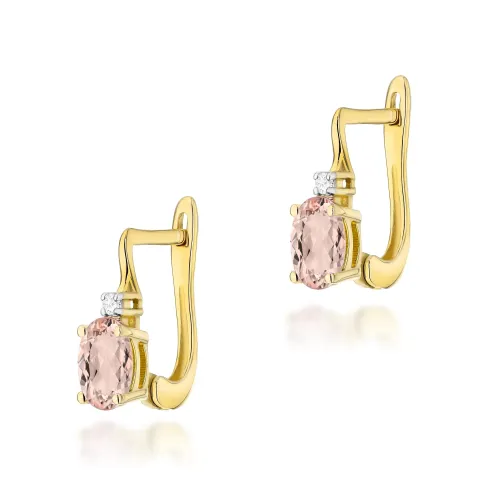 Złote kolczyki z morganitem 0,80ct i brylantami 0,029ct K0011