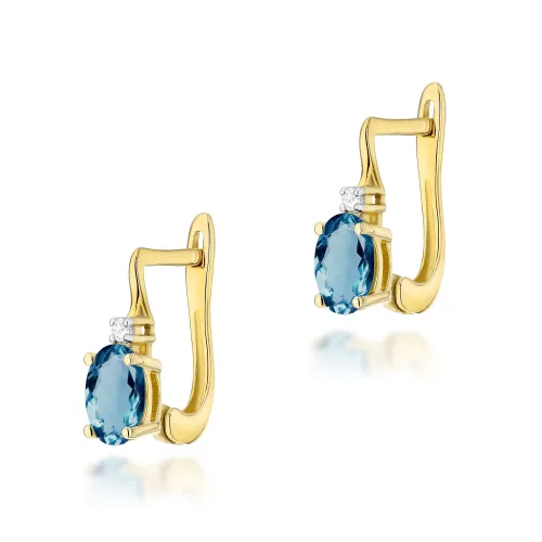 Złote kolczyki z topazem london blue 1,00ct i brylantami 0,029ct K0011