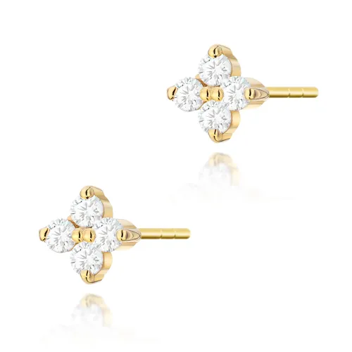 Złote kolczyki kwiatki z brylantami 0,12ct K0024