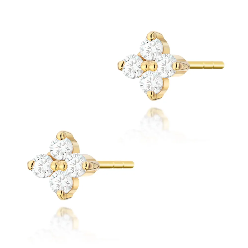 Złote kolczyki kwiatki z brylantami 0,12ct K0024