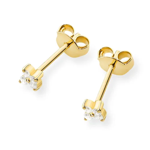 Złote kolczyki kwiatki z brylantami 0,12ct K0024