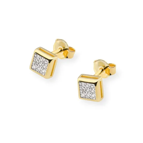 Złote kolczyki kwadraty z brylantami 0,09ct K0036