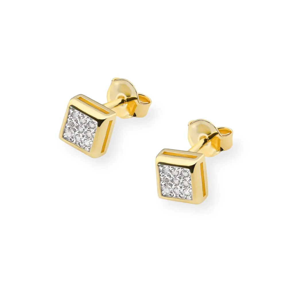 Złote kolczyki kwadraty z brylantami 0,09ct K0036