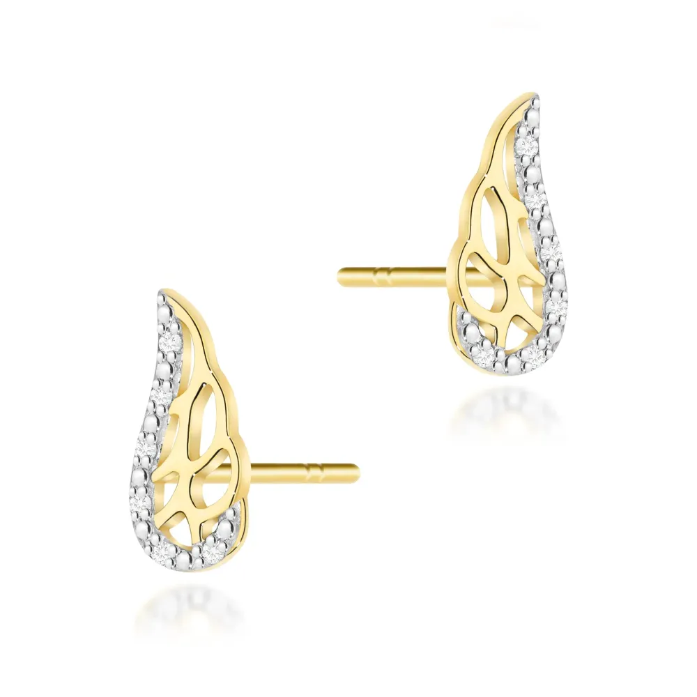 Złote kolczyki skrzydła z brylantami 0,06ct K0043