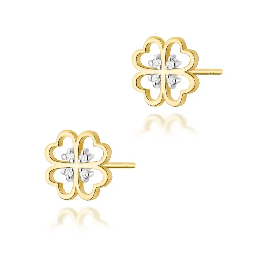 Złote kolczyki koniczynki z brylantami 0,04ct K0049