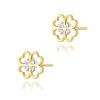 Złote kolczyki koniczynki z brylantami 0,04ct K0049