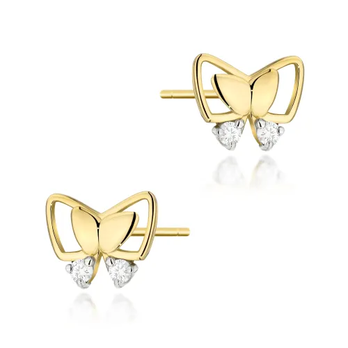 Złote kolczyki motylki z brylantami 0,08ct K0059