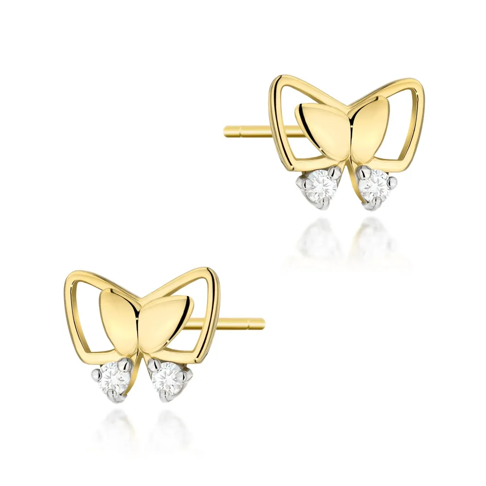 Złote kolczyki motylki z brylantami 0,08ct K0059