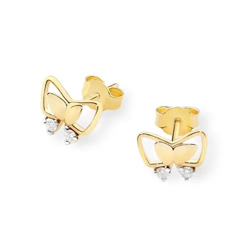 Złote kolczyki motylki z brylantami 0,08ct K0059