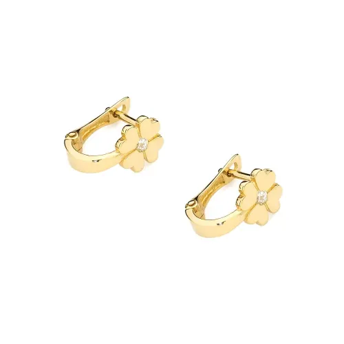 Złote kolczyki koniczynki z brylantami 0,06ct K0060