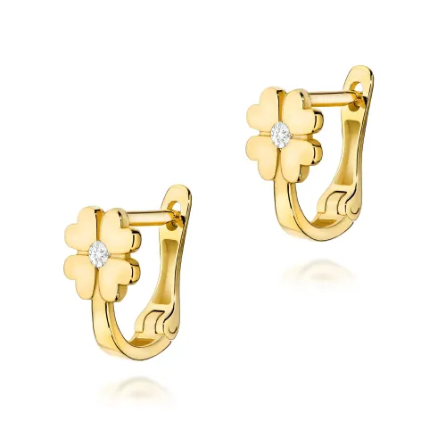Złote kolczyki koniczynki z brylantami 0,06ct K0060