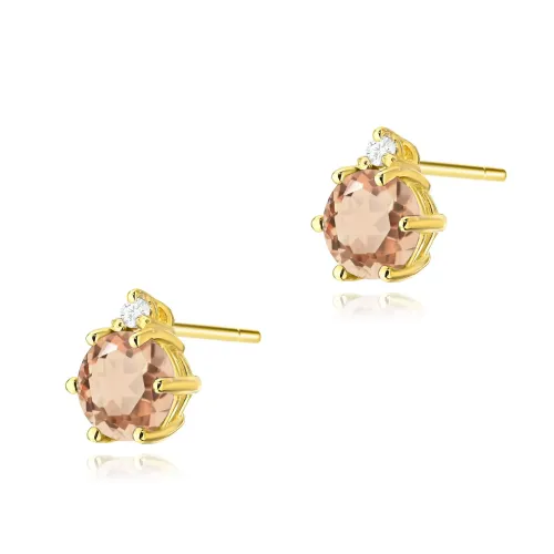 Złote kolczyki z morganitem 0,80ct i brylantami 0,029ct K0076