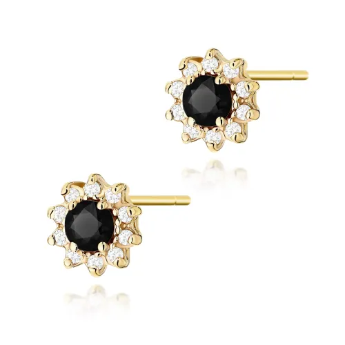 Złote kolczyki z czarnym diamentem 0,24ct i brylantami 0,172ct K0185