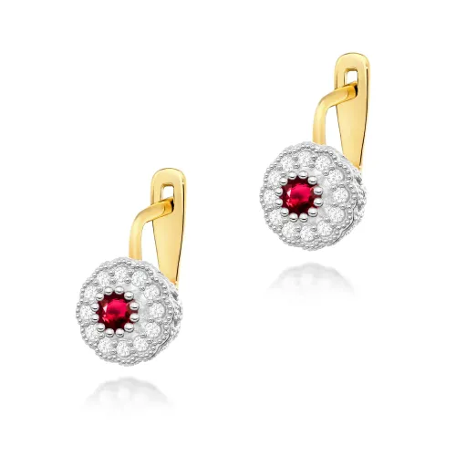 Złote kolczyki z rubinem 0,30ct i brylantami 0,206ct K0284