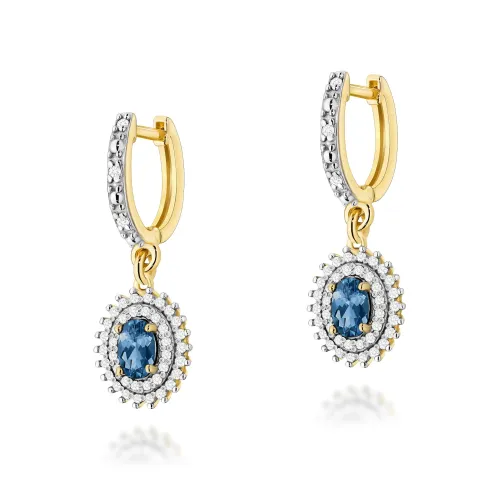 Złote kolczyki z topazem London Blue 1,00ct i brylantami 0,442ct K0303