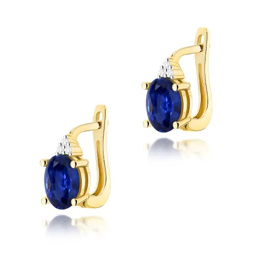 Złote kolczyki z szafirem 1,80ct i brylantami 0,052ct K0308