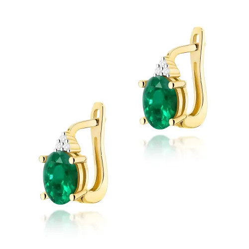 Złote kolczyki ze szmaragdem 1,60ct i brylantami 0,052ct K0308