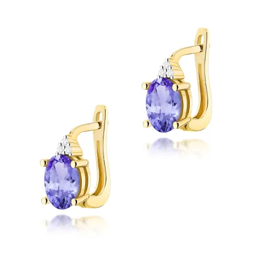 Złote kolczyki z tanzanitem 1,40ct i brylantami 0,052ct K0308