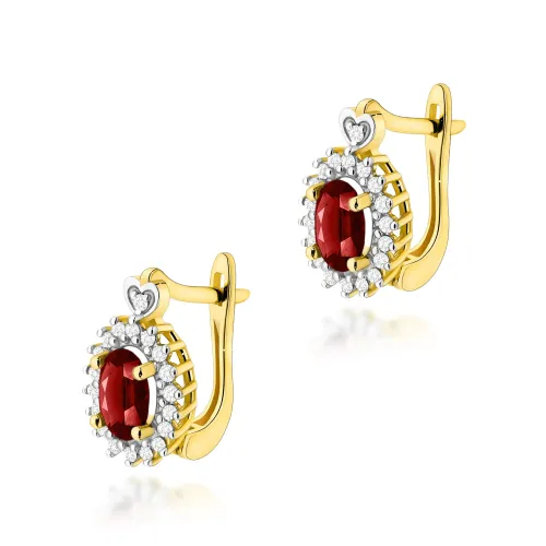 Złote kolczyki z granatem 1,00ct i brylantami 0,19ct K0312