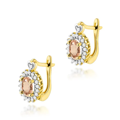 Złote kolczyki z morganitem 0,80ct i brylantami 0,19ct K0312