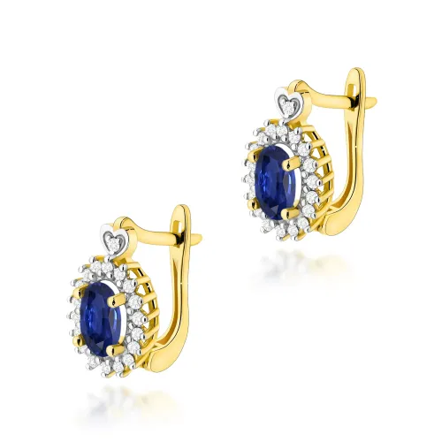 Złote kolczyki z szafirem 1,40ct i brylantami 0,19ct K0312