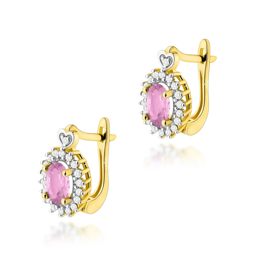 Złote kolczyki z różowym szafirem 0,90ct i brylantami 0,19ct K0312