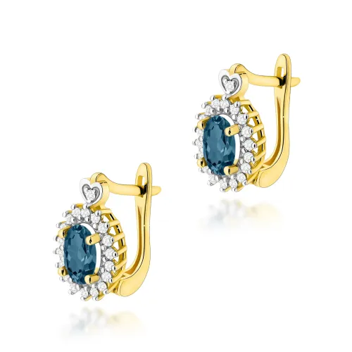 Złote kolczyki z topazem London Blue 1,00ct i brylantami 0,19ct K0312