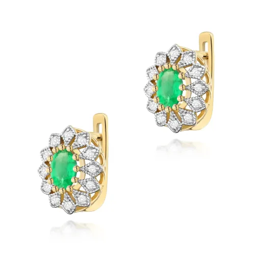 Złote kolczyki z szmaragdami 0,80ct i brylantami 0,20ct K0354