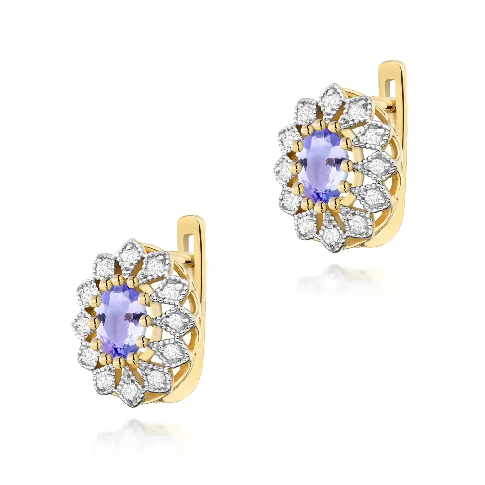 Złote kolczyki z tanzanitem 0,80ct i brylantami 0,206ct K0354