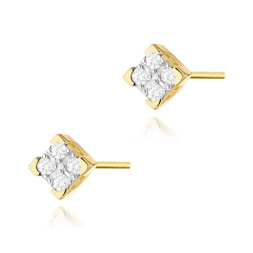 Złote kolczyki kwadraty z brylantami 0,16ct K0402